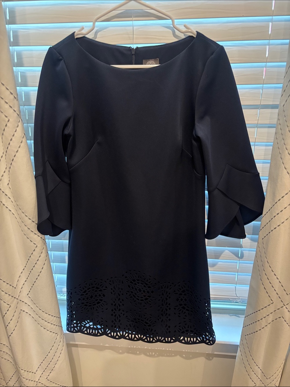 Vince Camuto Navy Laser-Cut Hem Shift Dress